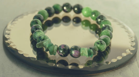 Ruby Zoisite & Sakota Emerald Stretch Bracelet - 7"/17.8cm - Large