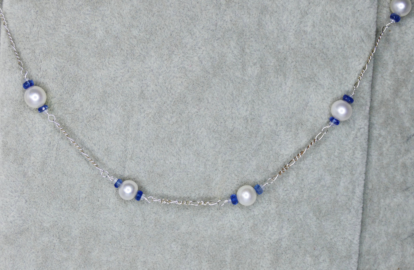 Nilamani Kyanite, Sapphire & White Pearl Chain Necklace