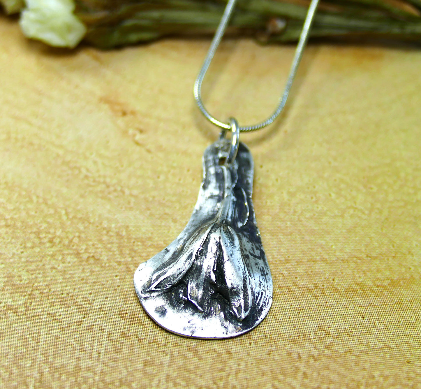 Antiqued Fine Silver Bluebell Pendant