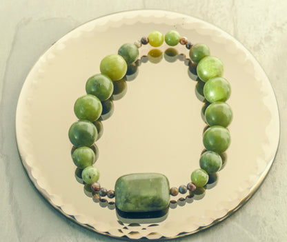 Olive Jade & Pietersite Stretch Bracelet -  7"/17.8cm - Large