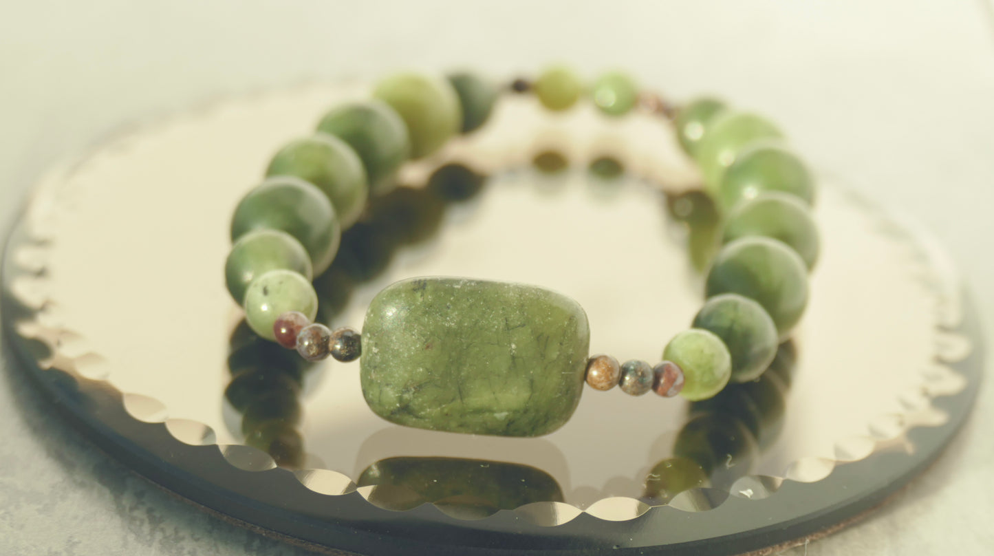 Olive Jade & Pietersite Stretch Bracelet -  7"/17.8cm - Large