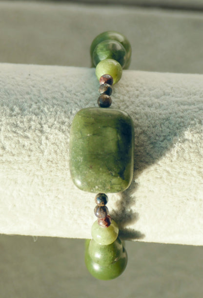 Olive Jade & Pietersite Stretch Bracelet -  7"/17.8cm - Large