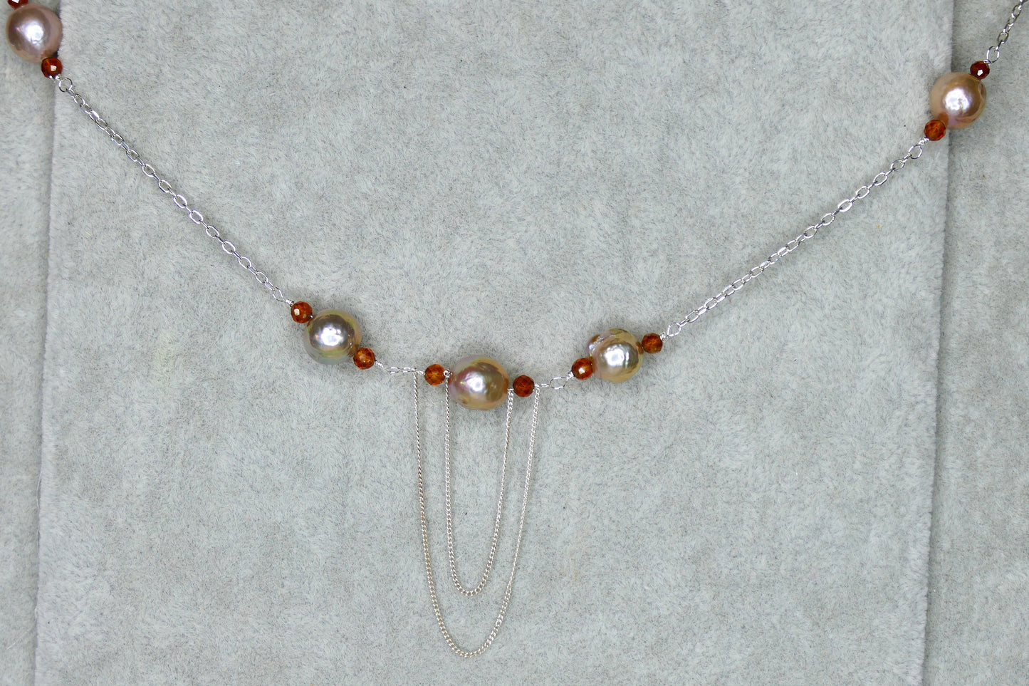 Hessonite Garnet & Eddison Pearl Chain - 18"