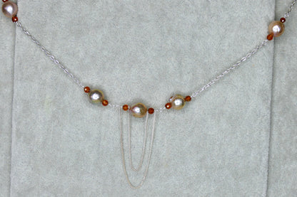 Hessonite Garnet & Eddison Pearl Chain - 18"