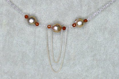 Hessonite Garnet & Eddison Pearl Chain - 18"