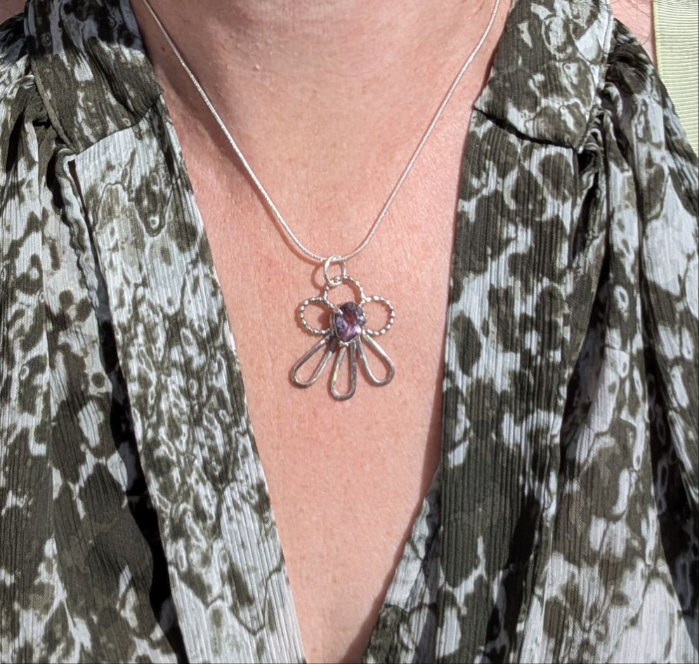 925 Sterling Silver Amethyst Rain Cloud Pendant. Amethyst February friendship gift.