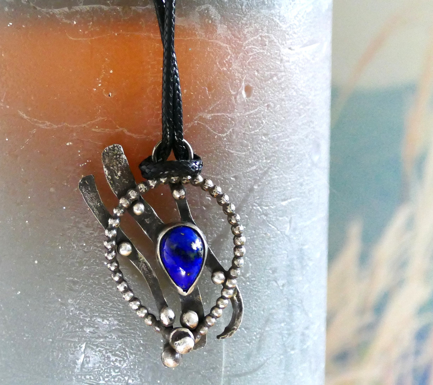 Beautiful Hallmarked Silver Lapis Lazuli Talisman Necklace