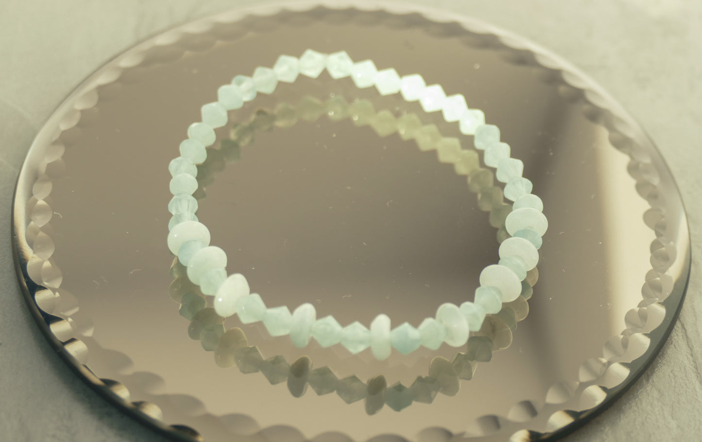 Dainty Aquamarine & Moonstone Stretch Bracelet - 6.5"/16.5cm - Medium