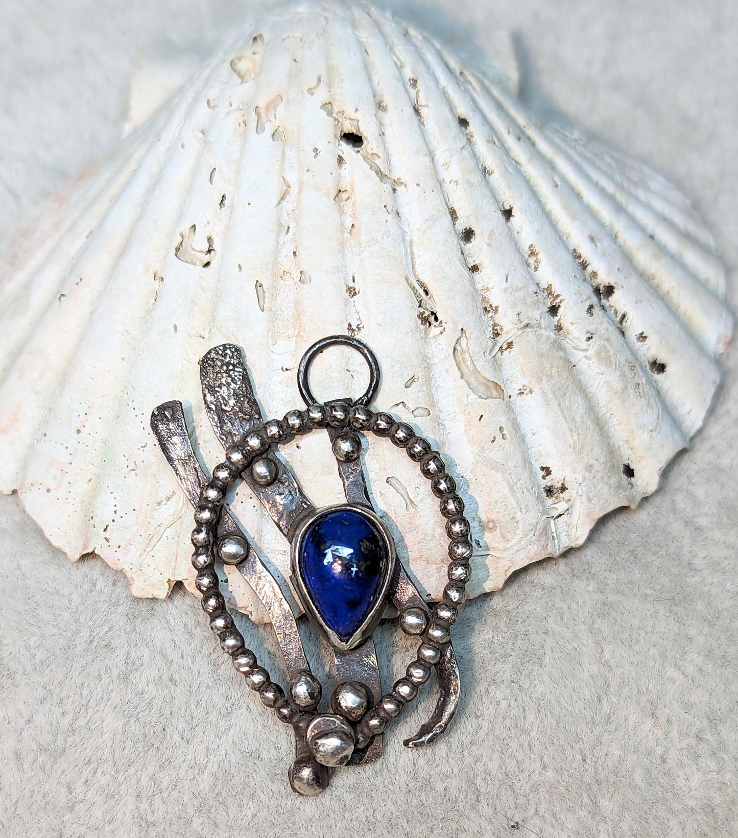 Beautiful Hallmarked Silver Lapis Lazuli Talisman Necklace