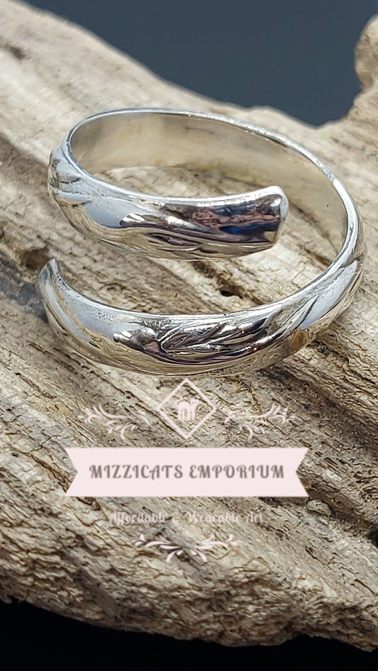Unisex Silver wide bypass ring
